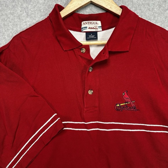 Y2K VTG St. Louis Cardinals Men's Antigua Short Sleeve Polo Shirt Red Logo Sz L - Picture 1 of 9